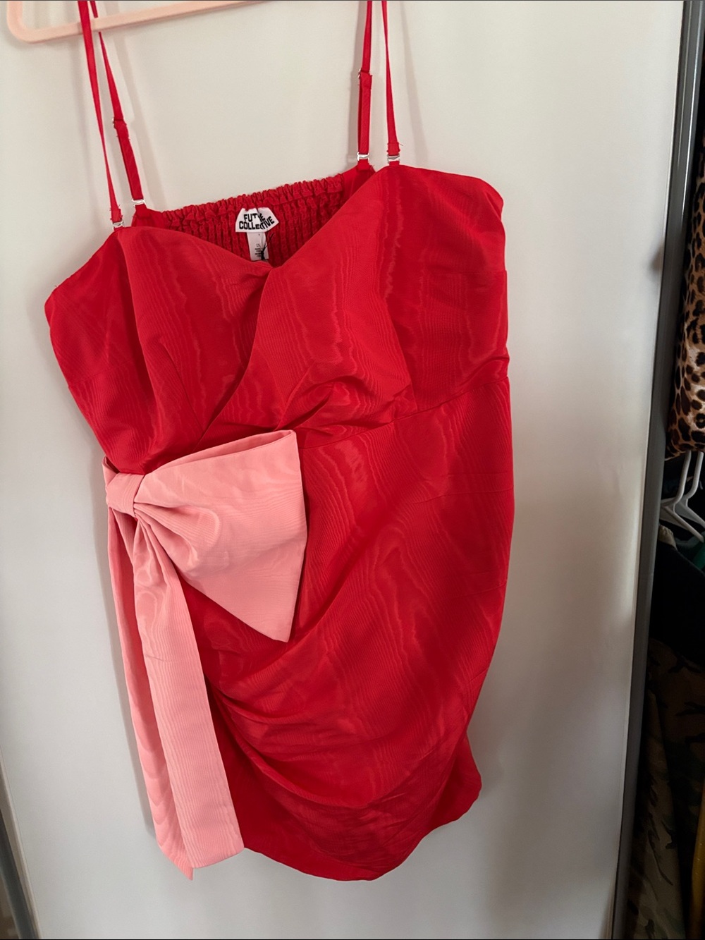 Red Spaghetti-Strap Dress with Pink Bow